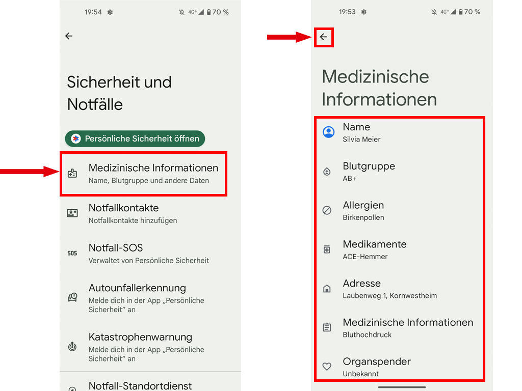 Zwei Screenshots des Handy im Bereich Einstellung