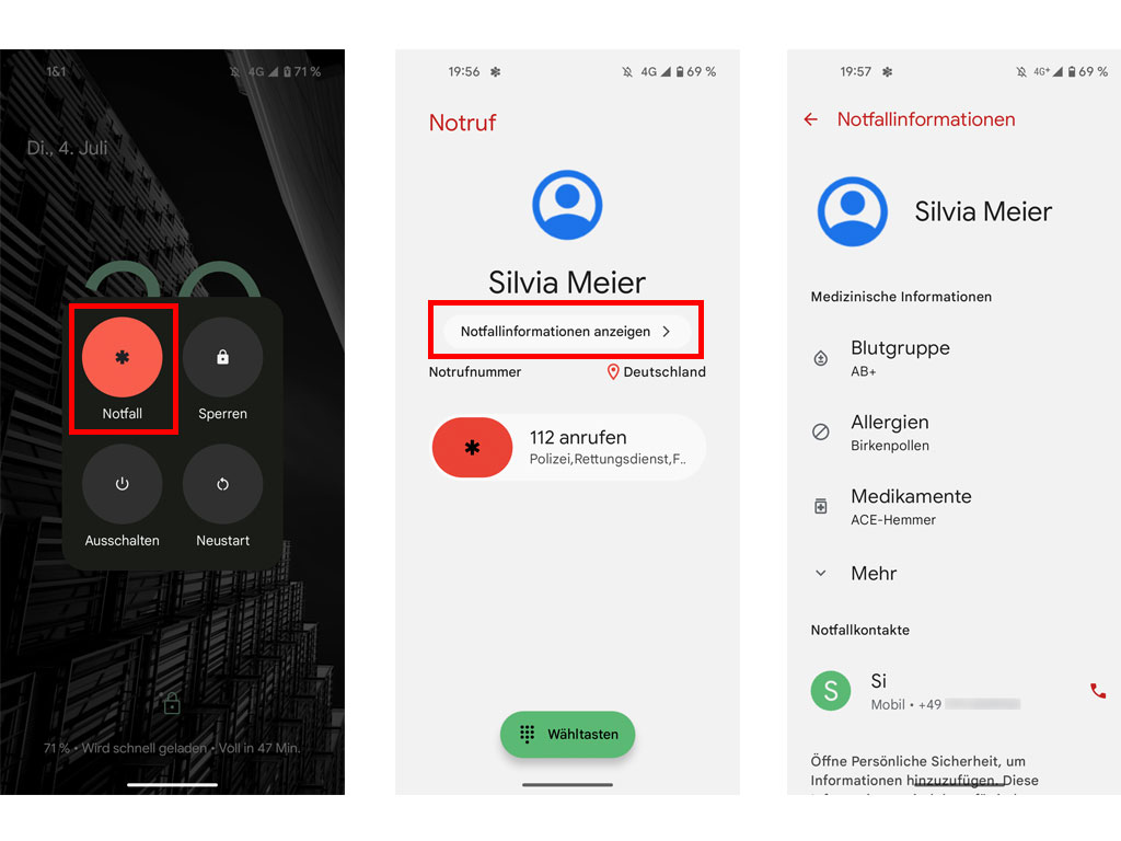 3 Screenshots mit Einstellhinweisen